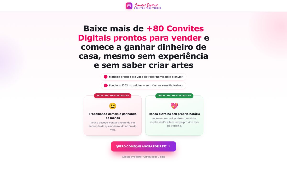 Print do site Convites Digitais Prontos pra Vender